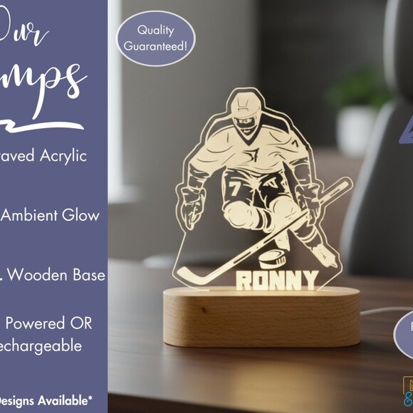 Hockey Night Light – Personalized LED Sports Room Lamp - Picture 3 of 8